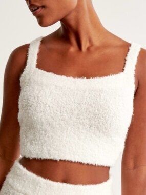 NWT-Abercrombie White Bouclé Lounge Crop Tank Cozy Soft Knit Square Neck Top XL